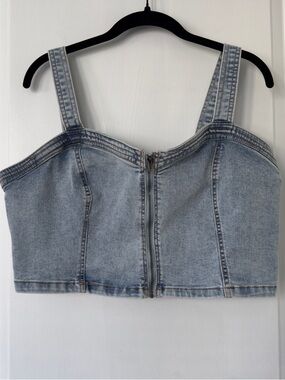 NWOT Light Wash Adjustable Corset Denim Crop Top w Zip Closure - Wild Fable